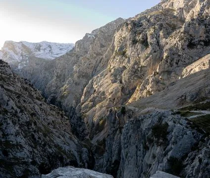 Dramatic Mountain Landscape in Picos de Europa with Cliffs and Gorge Stock Photos