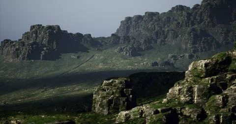 Dramatic mountain landscape with shadows in a peaceful natural setting Stock Illustration