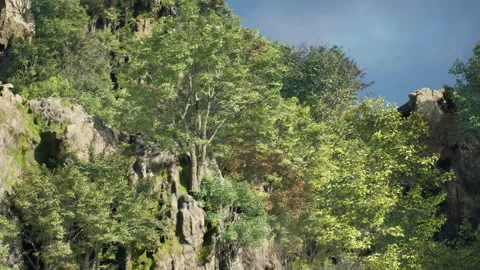 Dramatic Mountain Landscape with Trees and Cloudy Sky 스톡 동영상 315495612