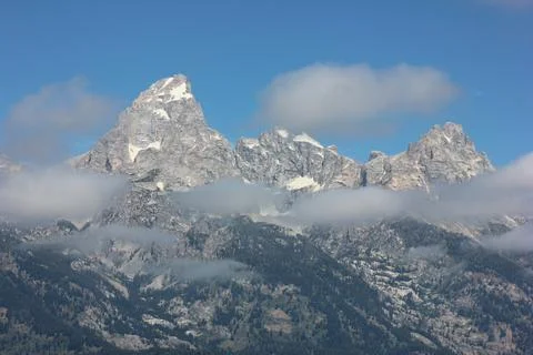 Dramatic mountain landscape under cloudy sky in the Grand Teton National Pa.. Stock Photos