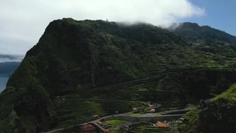 Dramatic Mountain Landscape with Winding Road and Orange Tent. Stock Footage 324506262