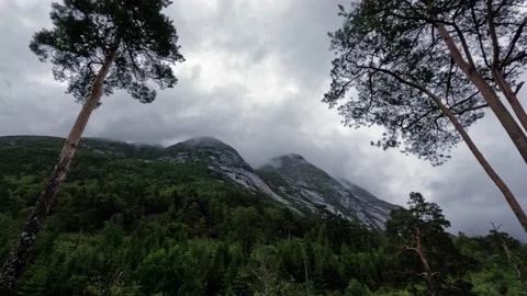 Dramatic Mountain Scenery in Norway, Aenes in Kvinnherad municipality in Stock Footage 221181193