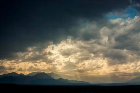Dramatic mountain sunset Stock Photos