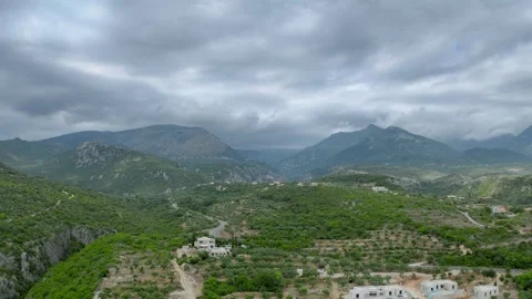 Dramatic Mountain Valley and Storm Clouds in Mani, Greece Stock Footage 335658749