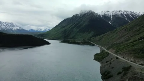 Dramatic mountains and a highway road, drone shot Stock Footage 289576721