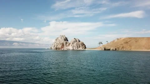 Dramatic move-in shot of Shaman rock Stock Footage 249956422