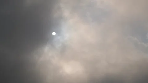 The dramatic movement of dark clouds covers the sun Video stock 290505451