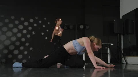 Dramatic moves Dance studio contemporary girls routine Stock Footage 305104334
