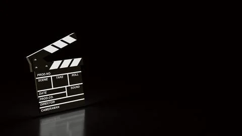 Dramatic Movie Clapperboard On Dark Studio Background 3d render.. Stock Illustration
