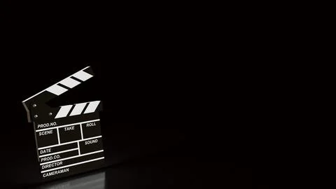 Dramatic Movie Clapperboard On Dark Studio Background 3d render.. Ilustração Stock