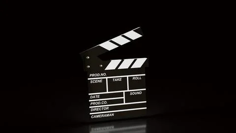Dramatic Movie Clapperboard On Dark Studio Background 3d render.. Stock Illustration