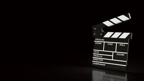 Dramatic Movie Clapperboard On Dark Studio Background 3d render.. Stock Illustration