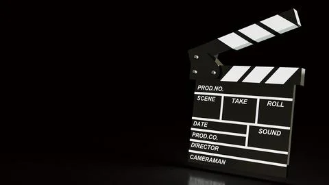 Dramatic Movie Clapperboard On Dark Studio Background 3d render.. 스톡 일러스트
