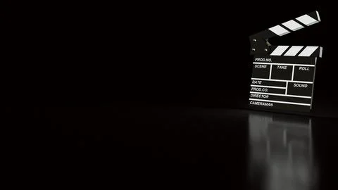 Dramatic Movie Clapperboard On Dark Studio Background 3d render.. Stock Illustration