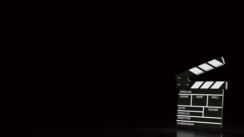 Dramatic Movie Clapperboard On Dark Studio Background 3d render.. Stock Illustration