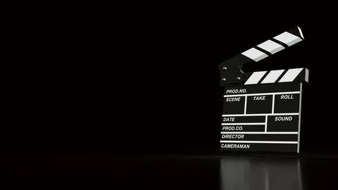 Dramatic Movie Clapperboard On Dark Studio Background 3d render.. Ilustración de archivo