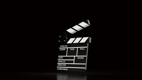 Dramatic Movie Clapperboard On Dark Studio Background 3d render.. Ilustração Stock