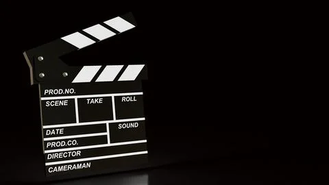 Dramatic Movie Clapperboard On Dark Studio Background 3d render.. 스톡 일러스트