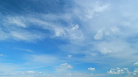 Dramatic moving white cumulus and cirrocumulus clouds or puffy fluffy cloudscape Stock Footage 210238572
