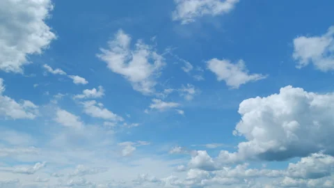 Dramatic moving white cumulus and cirrocumulus clouds or puffy fluffy cloudscape Stock Footage 210265516