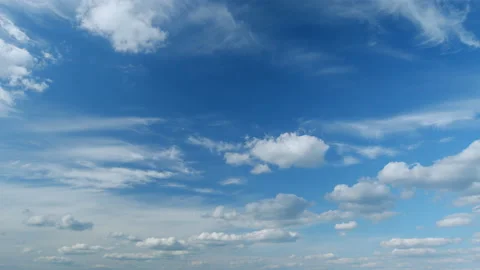 Dramatic moving white cumulus and cirrocumulus clouds or puffy fluffy cloudscape Stock Footage 211743143