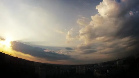Dramatic multi-colored sky over the city. Timelapse Stock Footage 22257860
