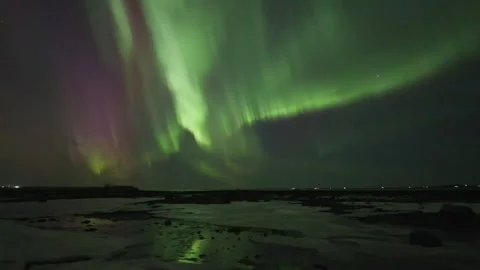 Dramatic Multicolored Auroras Lighting the Sky, Real Time Aurora Borealis. Stock Footage 327614920