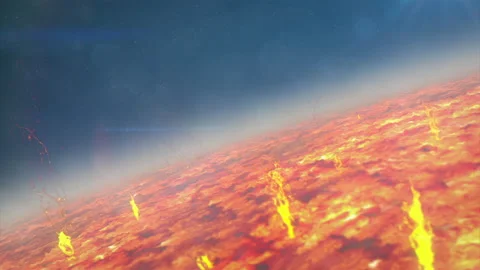 Dramatic nature background of Volcanic breed of Planet Hell, fire rocky surface. 库存影片 102641087