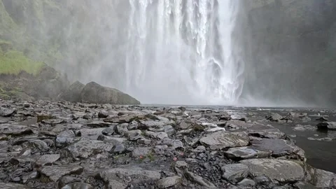 Dramatic nature scene: Skogafoss waterfall in slow motion Stock Footage 321465183
