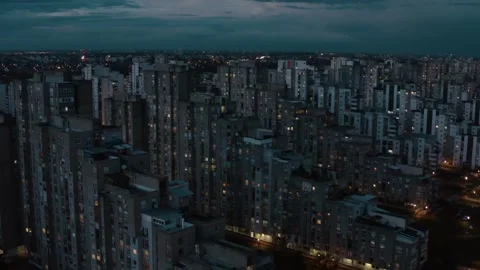 Dramatic Night City Area in Belgrade, Blok 45 Stock Footage 240667539