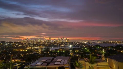Dramatic night cloudscape timelapse in generic modern cityscape Stock Footage 84158166