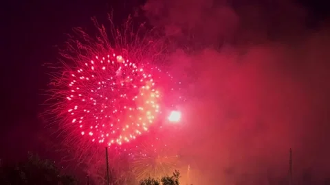 Dramatic Night Fireworks Explosion Background Stock Footage 331438382