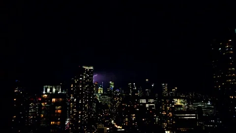 Dramatic night lightning storm over downtown Toronto skyline. Stock Footage 347531629