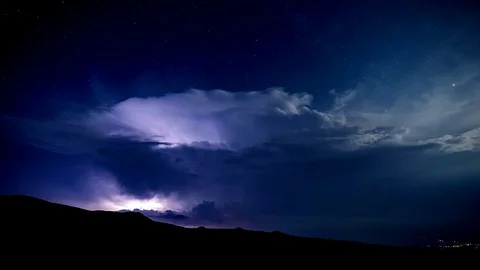 Dramatic night lightnings timelapse 4K video Stock Footage 99429945