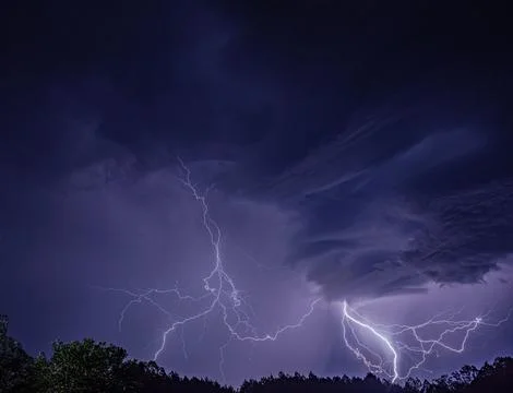 Dramatic Nighttime Lightning Storm Stock Photos