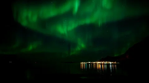 Dramatic northern lights in Norway Stock Footage 118148875