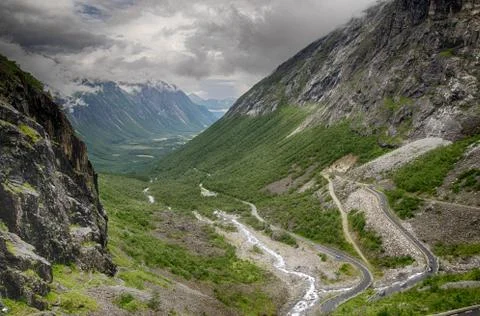 Dramatic norwegian landscape in cold summer Stock Photos