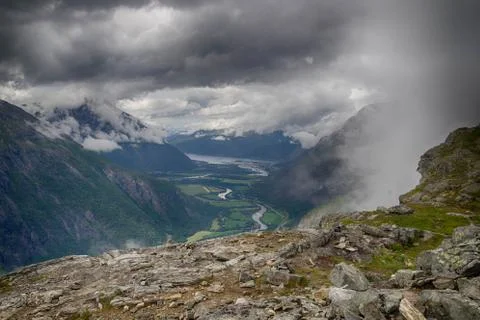 Dramatic norwegian landscape in cold summer Stock Photos
