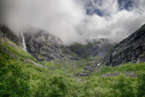 Dramatic norwegian landscape in cold summer Stock Photos