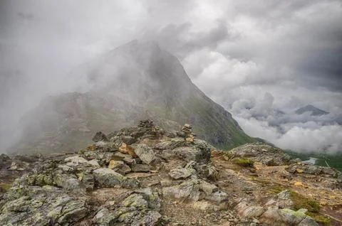Dramatic norwegian landscape in cold summer Stock Photos