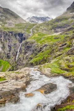 Dramatic norwegian landscape in cold summer Stock Photos