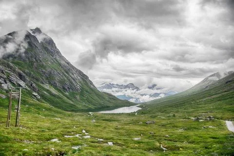 Dramatic norwegian landscape in cold summer Stock Photos