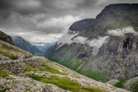 Dramatic norwegian landscape in cold summer Stock Photos