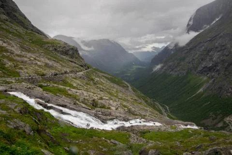 Dramatic norwegian landscape in cold summer Stock Photos