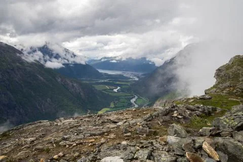 Dramatic norwegian landscape in cold summer Stock Photos