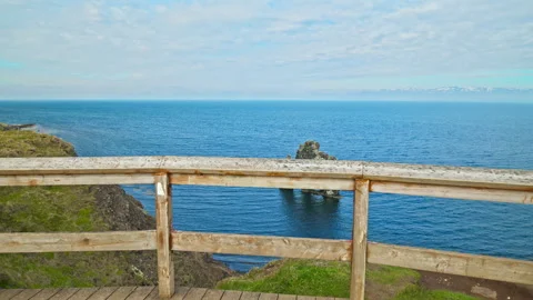 Dramatic ocean cliff in north Iceland with Hvítserkur rock formation. Stock Footage 293637969