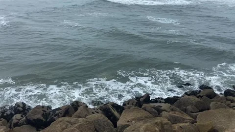 Dramatic ocean coast. Gloomy ocean coast. Dramatic sky over the ocean. Stock Footage 301141225