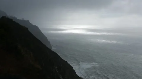 DRAMATIC OCEAN SCENE WITH CLIFFS AND NEGATIVE SPACE Stock Footage 59072093