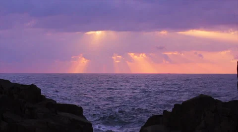 Dramatic Ocean Sunrise and Slow Motion Rolling Waves Stock Footage 35269231