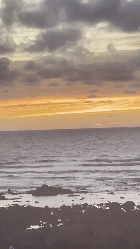 Dramatic Ocean Sunset With Rocky Shore For Cinematic Nature Background Length Stock Footage 334871912